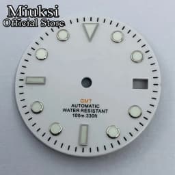 Miuksi 29mm black white blue green watch dial luminous dial fit NH34 NH35 movement