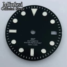 Miuksi 29mm black white blue green watch dial luminous dial fit NH34 NH35 movement