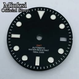 Miuksi 29mm black white blue green watch dial luminous dial fit NH34 NH35 movement