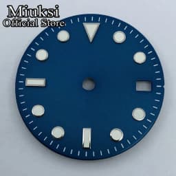 Miuksi 29mm black white blue green watch dial luminous dial fit NH34 NH35 movement