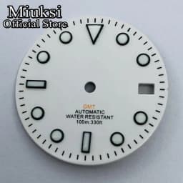 Miuksi 29mm black white blue green watch dial luminous dial fit NH34 NH35 movement