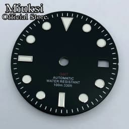 Miuksi 29mm black white blue green watch dial luminous dial fit NH34 NH35 movement