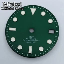 Miuksi 29mm black white blue green watch dial luminous dial fit NH34 NH35 movement