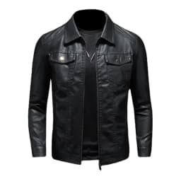 Autumn Winter New Mens Leather Jackets Black PU Coat Fashion Slim Fit Turn Down Collar Multi Pocket Zipper Faux Leather Jacket