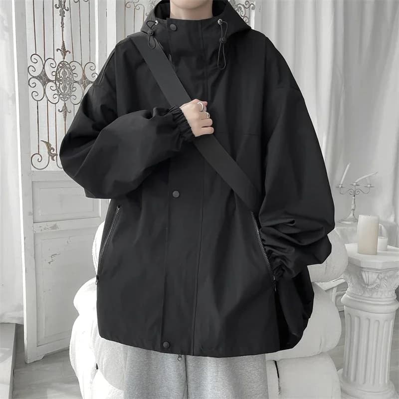 2027 Men Hooded Jacket Men Bomber Jacket Mens Windbreakers Zipper Coats Spring Autumn Loose Cargo Jacket Men Casual Sportswear