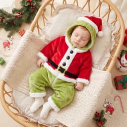 Baby Christmas Romper Long Sleeve Hooded Romper Green Monster Costume Xmas Clothes
