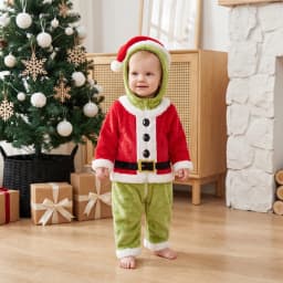 Baby Christmas Romper Long Sleeve Hooded Romper Green Monster Costume Xmas Clothes