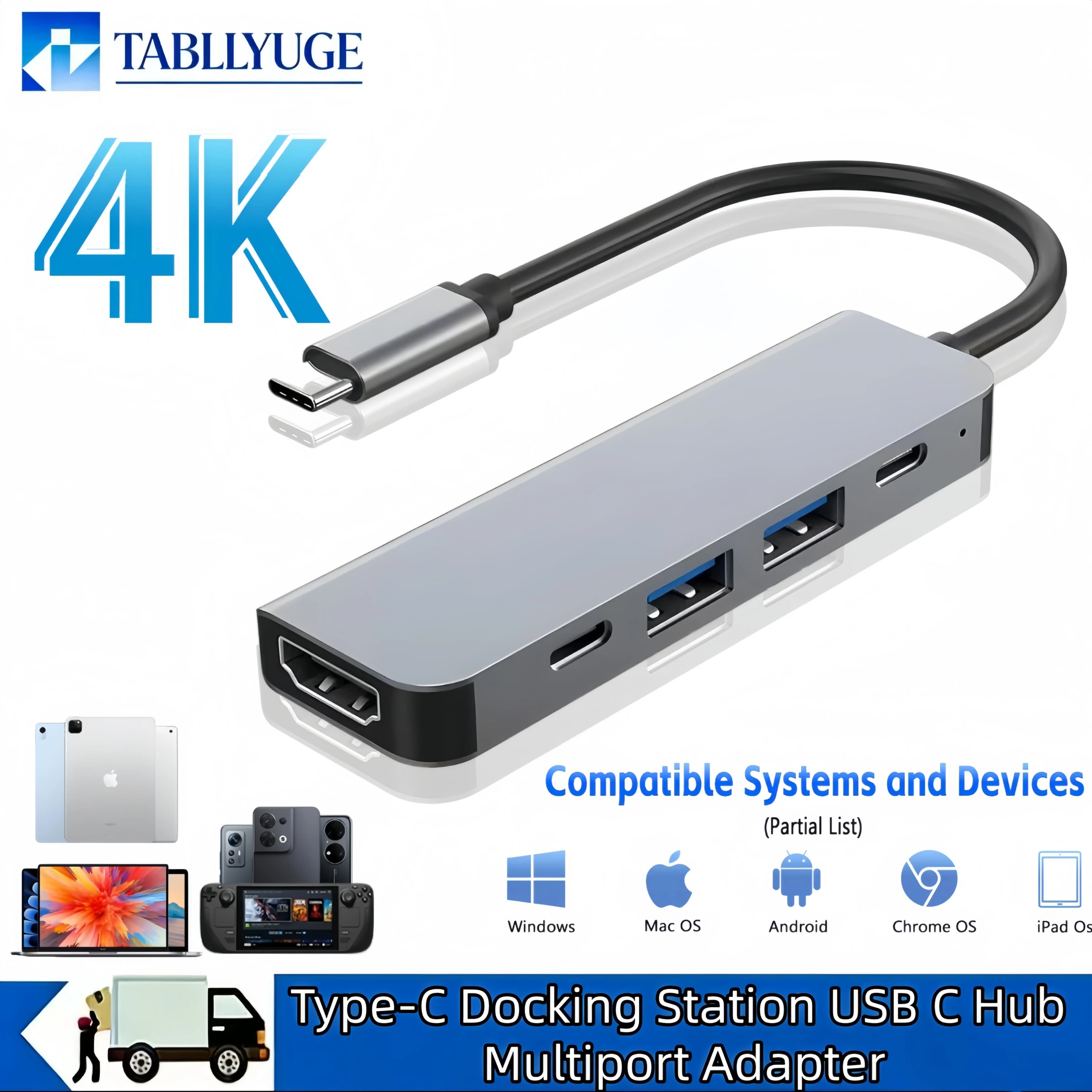 5/7/8 in 1 Type-C Docking Station USB C Hub Mutiport Adapter USB3.0 PD Charging SD TF Card Reader For Laptop Macbook Notebook