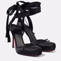 European and American Niche High-heeled Square Toe Ankle Strap Satin Bow Ballet Toe Cap Red Sole Plus Size Women's Sandals