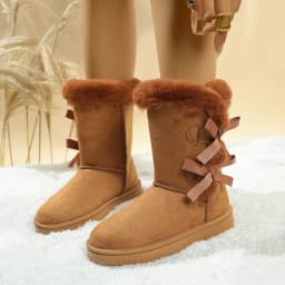 Winter Large Size Plus Velvet Comfortable Snow Boots Fashionable New Round Toe Bow Sexy Warm Casual Walking Boots for Women
