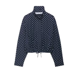 HH Fashion Women's Polka Dot Print Short Coats Autumn Long Sleeves Turtleneck Zipper With Pockets Drawstring Casual Jacket