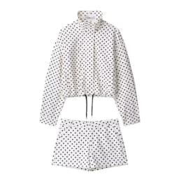HH Fashion Women's Polka Dot Print Short Coats Autumn Long Sleeves Turtleneck Zipper With Pockets Drawstring Casual Jacket