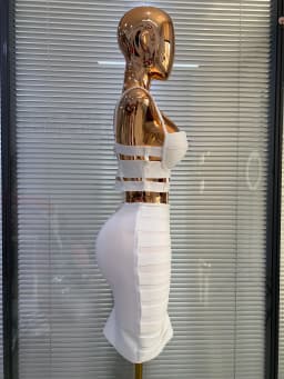 White Bandage Dress Women Designer Bustier Crop Top And Buckles Pencil Skirt Two Pieces Sets Evening Club Party Outfits