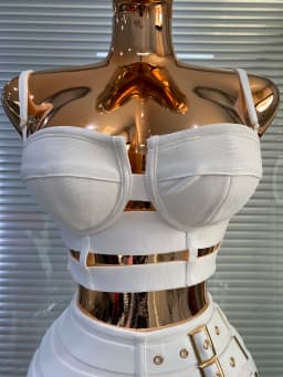 White Bandage Dress Women Designer Bustier Crop Top And Buckles Pencil Skirt Two Pieces Sets Evening Club Party Outfits