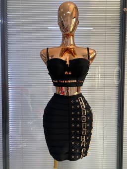 White Bandage Dress Women Designer Bustier Crop Top And Buckles Pencil Skirt Two Pieces Sets Evening Club Party Outfits