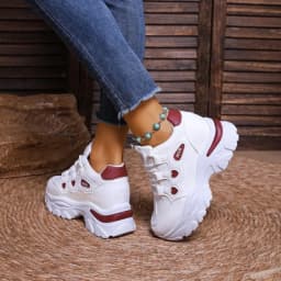 Women Sneakers Fashion Thick-sole Leather Casual Shoe Height-increasing Sport Shoe Laced Platform Vulcanize Shoes Tenis Feminino