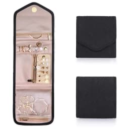 Faux Leather Velvet Jewelry Storage Roll Bag Travel Folding Portable Jewelry Bag Stud Earrings Jewelry Storage Bag