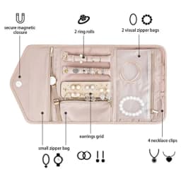 Faux Leather Velvet Jewelry Storage Roll Bag Travel Folding Portable Jewelry Bag Stud Earrings Jewelry Storage Bag