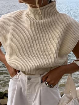 Rollkragen Sleeveless Weste Pullover Frauen 2024 Mit Schulter Pads Gestrickte Pullover Herbst Winter Jumper Casual Tops Mode