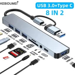 USB 3.0 Type C Adapter Docking Ststion USB 2.0 Port TF SD Card Reader Audio Output Multi-hub Splitter for Macbook Pro Computer