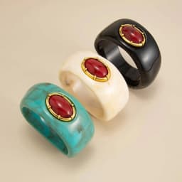 Salircon Vintage Exaggerated Inlay Red Stone Resin Acrylic Stack Bracelet Women Punk Geometric Chunky Wide Cuff Bangle Jewelry