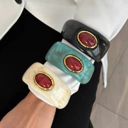 Salircon Vintage Exaggerated Inlay Red Stone Resin Acrylic Stack Bracelet Women Punk Geometric Chunky Wide Cuff Bangle Jewelry
