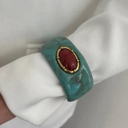 Salircon Vintage Exaggerated Inlay Red Stone Resin Acrylic Stack Bracelet Women Punk Geometric Chunky Wide Cuff Bangle Jewelry