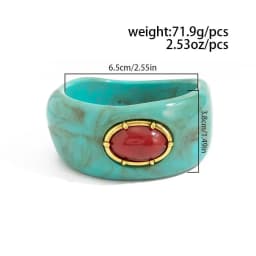 Salircon Vintage Exaggerated Inlay Red Stone Resin Acrylic Stack Bracelet Women Punk Geometric Chunky Wide Cuff Bangle Jewelry