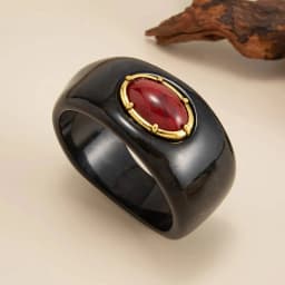 Salircon Vintage Exaggerated Inlay Red Stone Resin Acrylic Stack Bracelet Women Punk Geometric Chunky Wide Cuff Bangle Jewelry