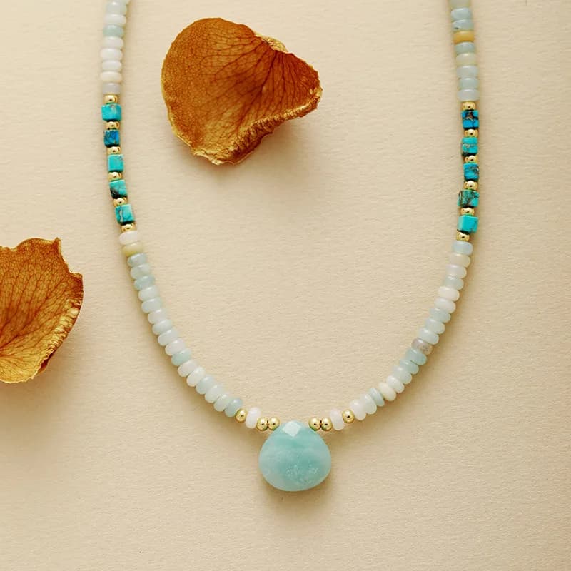 Trendy Minimalism Stones Amazonite Choker Necklace Designer Women Strand Collar Necklaces Boho Jewelry Bijoux