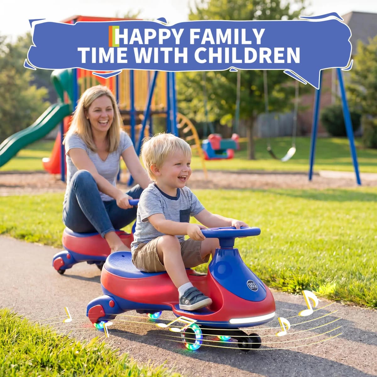 12V Electric Wiggle Car Kids With Pedal, 2 in 1 Rechargeable Ride On Swing Car, LED Wheels, Music, Touchscreen, 2 Speeds