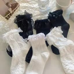 Mid-tube Solid Lace Bow Ruffle Socks Kawaii Lolita Short Socks Cotton Socks JK Japanese Lacework Stockings Women's Stockings