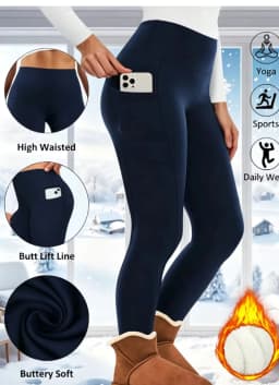  High Waisted Winter Leggings With Pockets For Women Thermal Fleece Lined Tummy Control Thick Warm Tights Workout Running