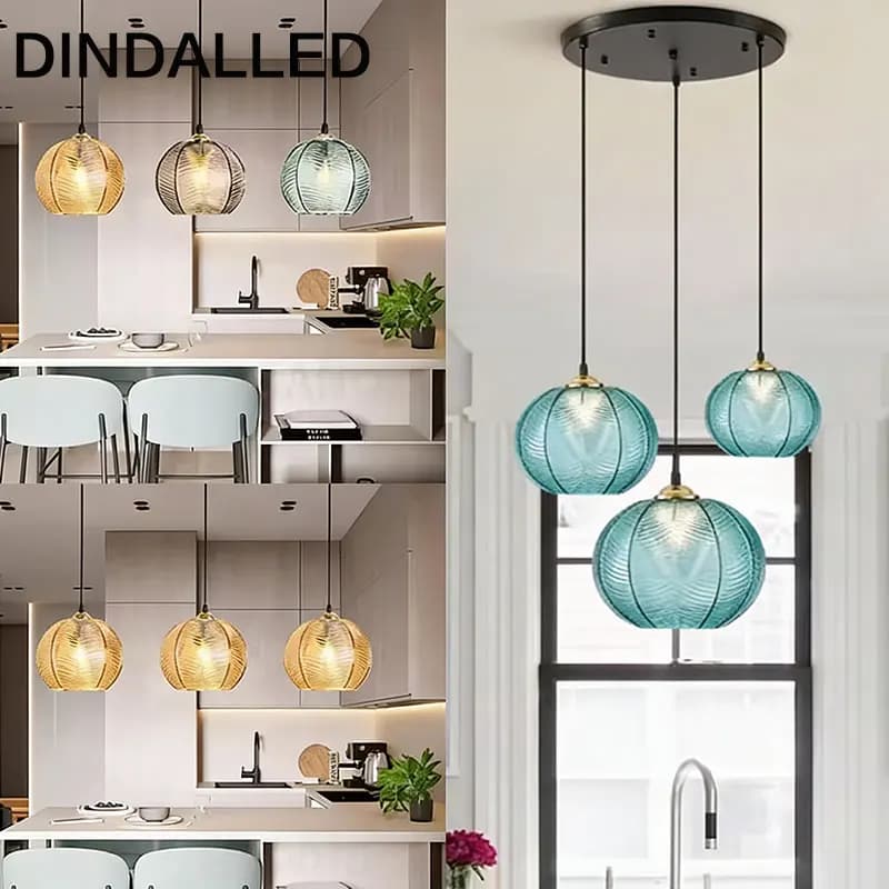 Modern Nordic Striped Glass Pendant Light for Kitchen Island Dining Bedroom Hanging Ceiling Lamp Home Decor Chandelier