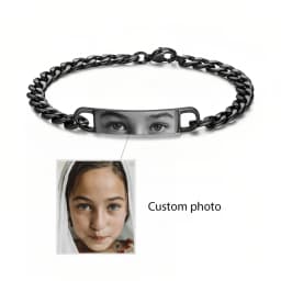 Custom Engraved Stainless Steel Women Men's Bracelet with Realistic Eye Design -Funky Personalized Photo Couple's Jewelry