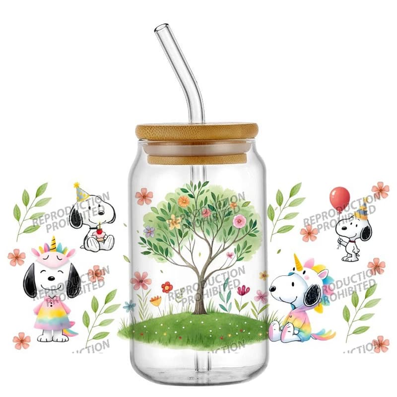 cartoon dog pattern 16OZ UV DTF Cup Wrap Stickers Waterproof Durable DIY Snoopy Design For Libbey Glass Home decoration