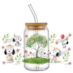 cartoon dog pattern 16OZ UV DTF Cup Wrap Stickers Waterproof Durable DIY Snoopy Design For Libbey Glass Home decoration