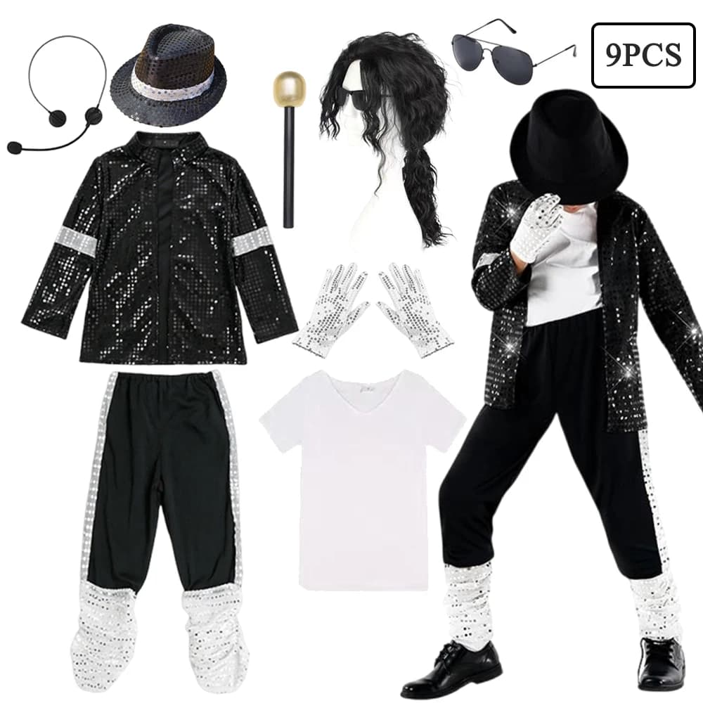 Kids Halloween Cosplay Outfit Boys Dance Show Performance Party Michael Jackson Carnival Pop Star Costume