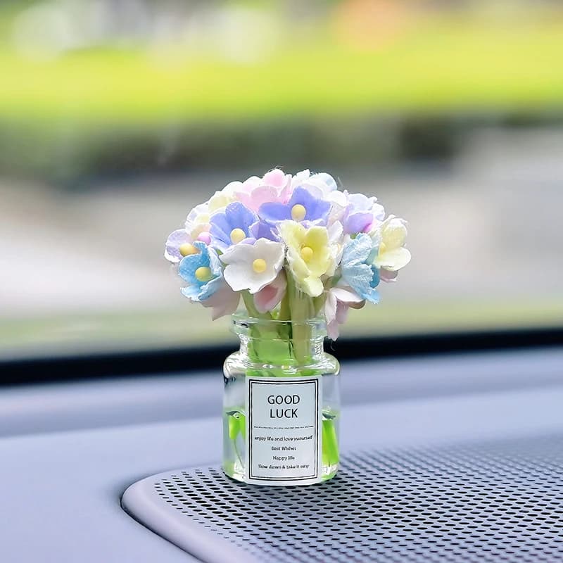 Ins Style Car Decoration Ornament Cute Simulation Plum Flower Vase Auto Dashboard Decoration Gadgets For Woman Car Accessories