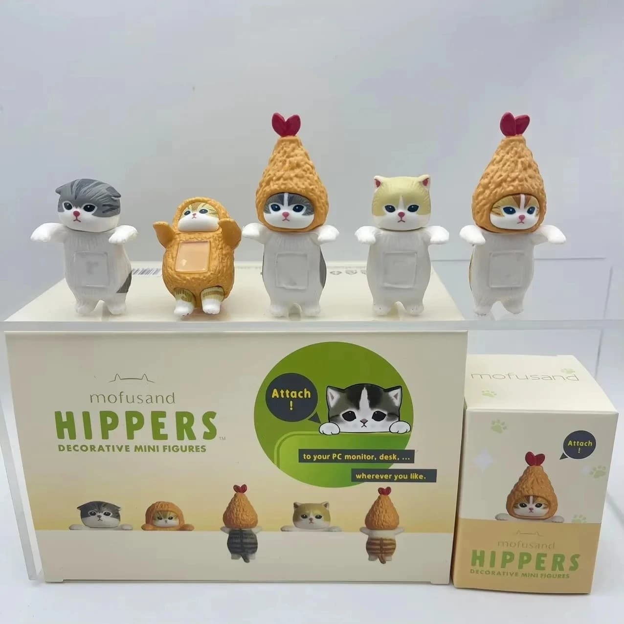 New Mofusand Hippers Lying Down Fried Shrimp Cat Blind Box Decorative Mini Figures Car Phone Ornament Toy Gift Cute Doll Model