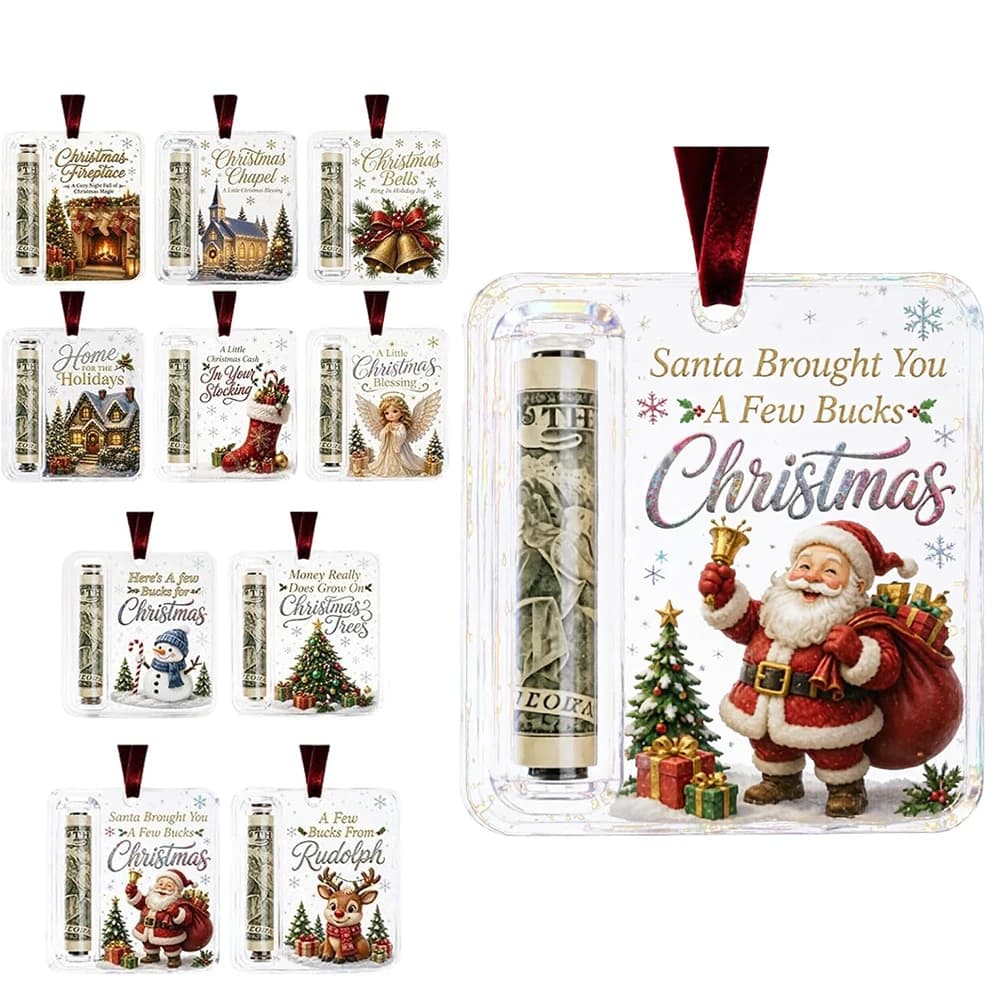 Christmas Cash Gift Holder Acrylic Santa Claus Elk Gingerbread Hanging Ornament Christmas Tree Decoration Party Money Gift Ideas