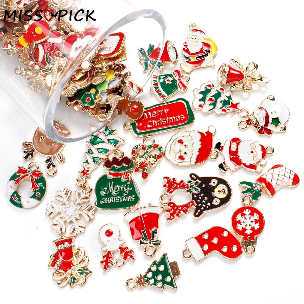 10/20/100Pcs Random Mixed Christmas Pendant/Charms For Jewelry Making Bulk Xmas Charm Diy Necklace Small Gifts Accessories