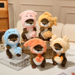 22cm Kawaii Taiyaki Headgear Toys Otter Cartoon Stuffed Animals Soft Prawn Sea Otters Plush Dolls for Girls Gifts Home Decor