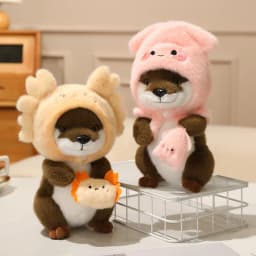 22cm Kawaii Taiyaki Headgear Toys Otter Cartoon Stuffed Animals Soft Prawn Sea Otters Plush Dolls for Girls Gifts Home Decor