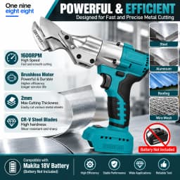 Brushless Cordless Electric Metal Shears 1600RPM 2mm Sheet Metal Cutter for Steel Aluminum Roofing Compatible with Makita 18V Ba