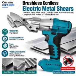 Brushless Cordless Electric Metal Shears 1600RPM 2mm Sheet Metal Cutter for Steel Aluminum Roofing Compatible with Makita 18V Ba