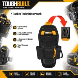 Toughbuilt TB-CT-36-M7 Technician Tool Bag, 7 Pockets With ClipTech Hub Multi-Functional Storage, Suitable For Electricians And