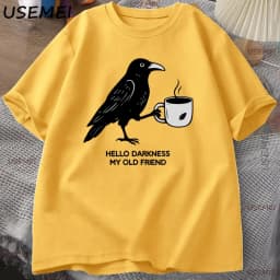 Vintage Crow Coffee T Shirt Halloween T-Shirt Fall Tee Women Men Cotton Tops Creative Crew Neck Tees Short Sleeve Loose TShirt