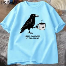 Vintage Crow Coffee T Shirt Halloween T-Shirt Fall Tee Women Men Cotton Tops Creative Crew Neck Tees Short Sleeve Loose TShirt