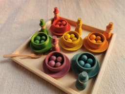 Sensory Wooden Montessori Toys Rainbow Pastel Sorting Bowls Dishes with Balls Acorns for Kids Play